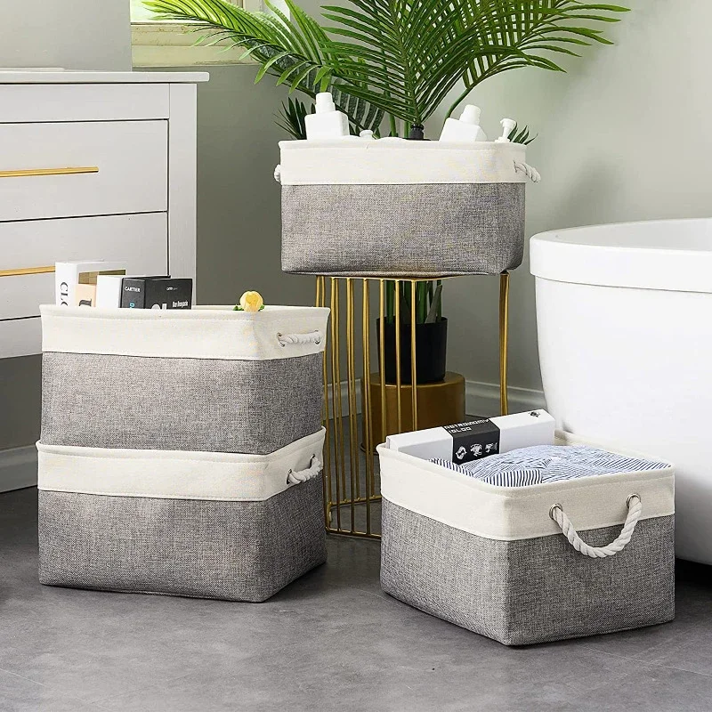 Baby Clothing Basket - Linen Foldable Storage Basket Collapsible Sundries